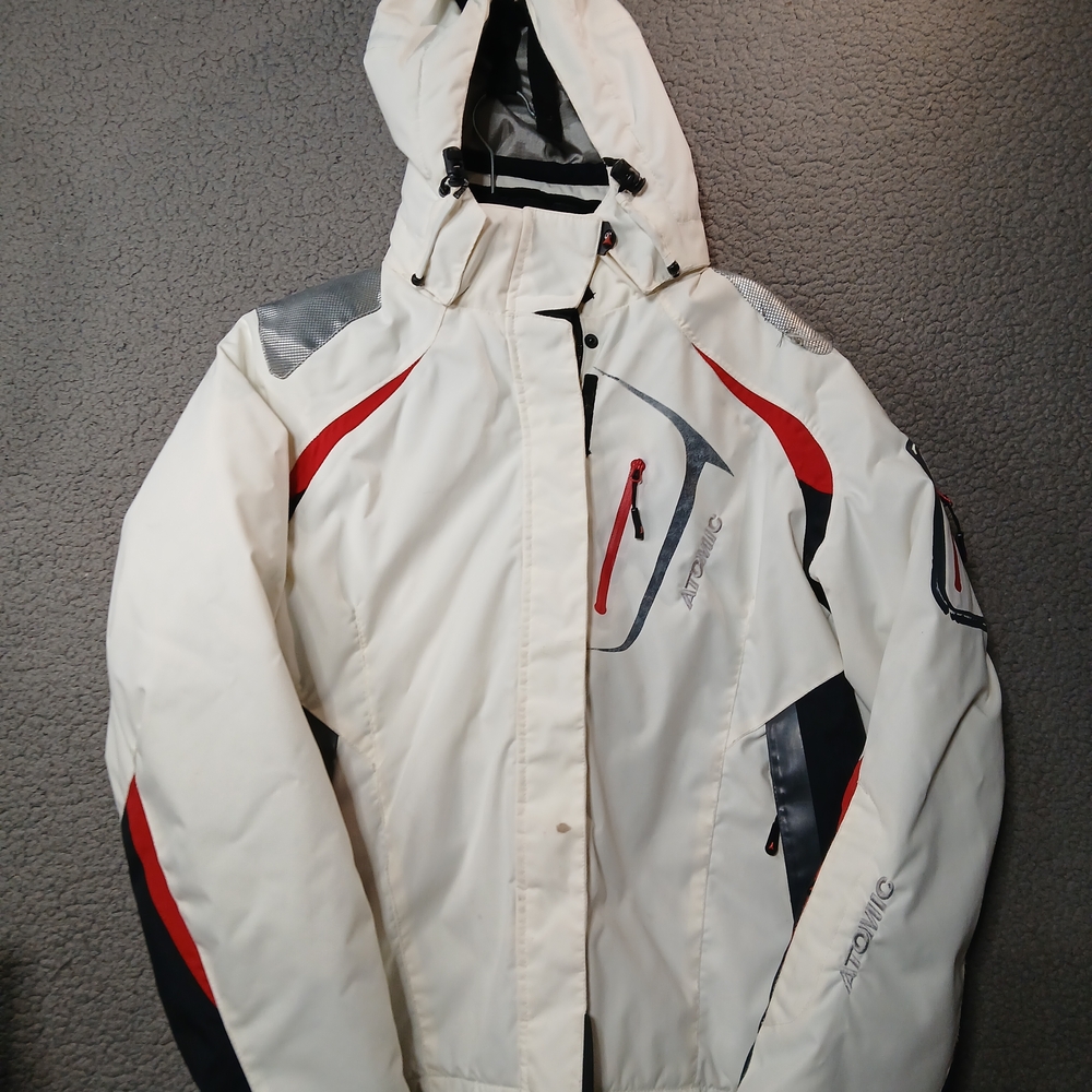 Atomic Boys Youth Ski Snowboarding Jacket XL White Red Black Removable Hood